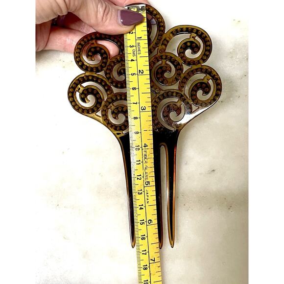 Antique Ornate Celluloid Hair Comb Green Rhinestones Art Nouveau - Picture 14 of 16